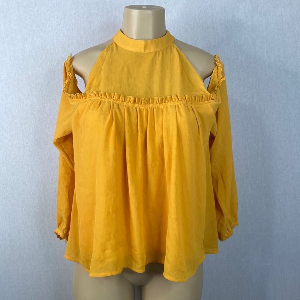 Juniors L.N.V. Cold Shoulder Gold Women’s Long Sleeve Size Juniors Small Top New